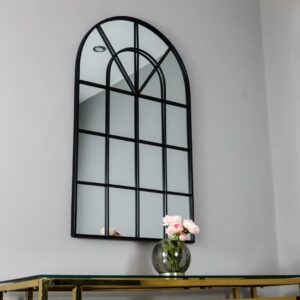 Manhattan Arched Window Design Wall Mirror In Black Frame